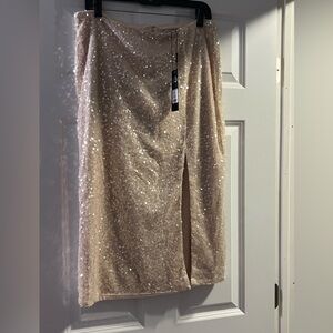 Fashion Nova Sparkling Sequin Pencil Skirt in Beige